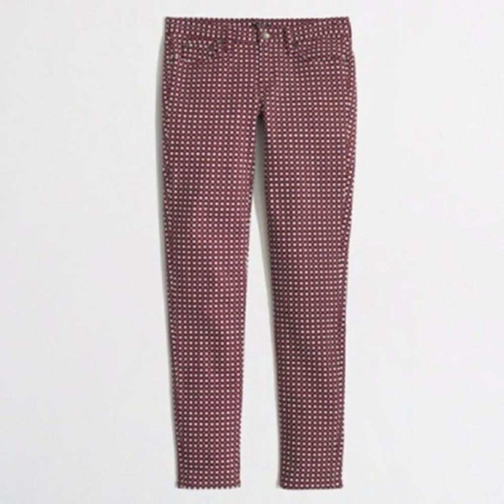J. Crew Strech Burgundy Print Pants Size 25